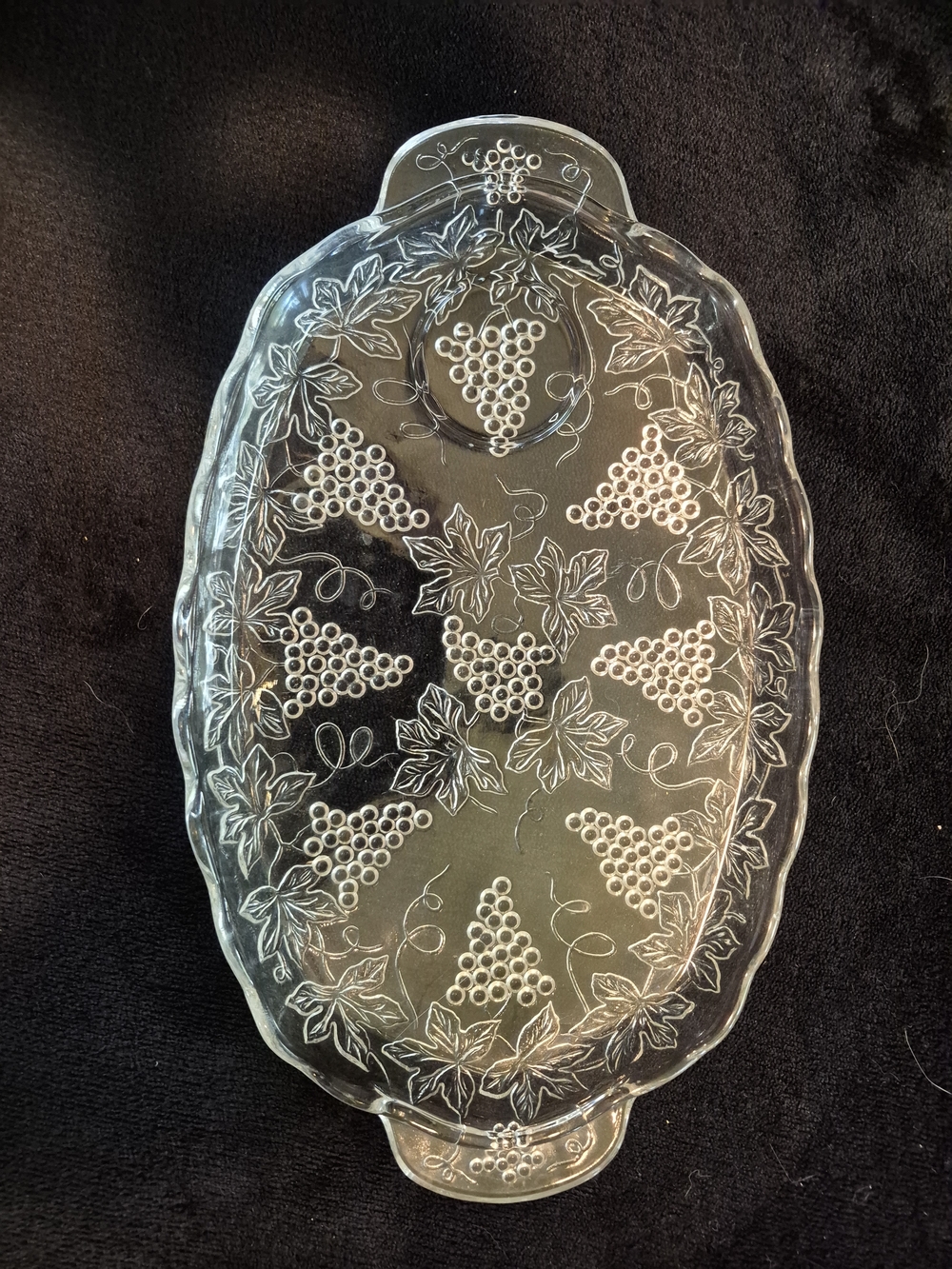 Vintage Clear Pressed Glass Grapevine Chip and Dip Platter